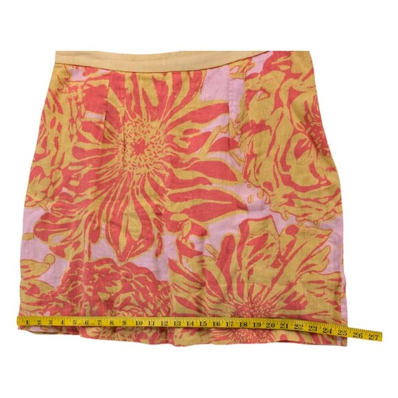 Anthropologie Edme Esyllte Skirt Womens Yellow Orange Pink Linen Blend Size 12 - Picture 7 of 9